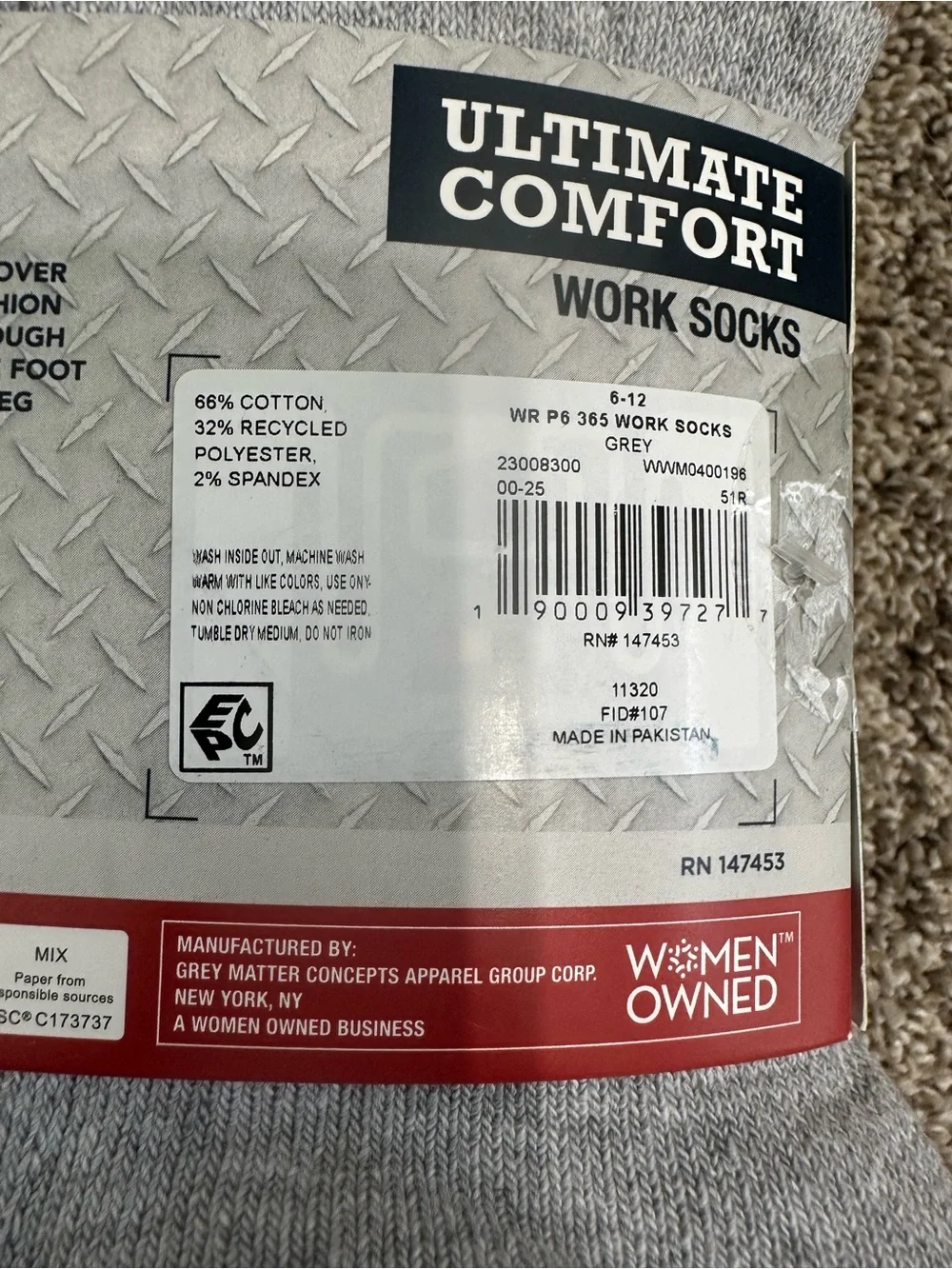 Wrangler Gray Crew Socks with Brown Toe & Heel (6 Pack)